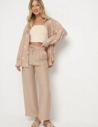 maja studio Compleu Bej închis din Viscoză Croi Oversize Cămașă cu Broderie și Pantaloni Sadeonna
