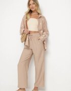 maja studio Compleu Bej închis din Viscoză Croi Oversize Cămașă cu Broderie și Pantaloni Sadeonna