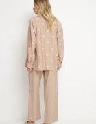 maja studio Compleu Bej închis din Viscoză Croi Oversize Cămașă cu Broderie și Pantaloni Sadeonna