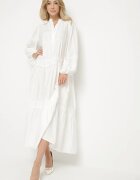 maja studio Rochie Albă Cloche din Viscoză cu Inserții din Dantelă Nalanieth