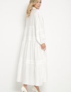 maja studio Rochie Albă Cloche din Viscoză cu Inserții din Dantelă Nalanieth