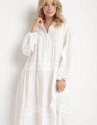 maja studio Rochie Albă Cloche din Viscoză cu Inserții din Dantelă Nalanieth