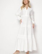maja studio Rochie Albă Cloș din Viscoză Decorată cu Dantelă Gonireth