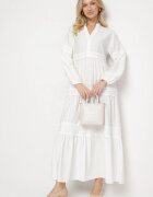 maja studio Rochie Albă Cloș din Viscoză Decorată cu Dantelă Gonireth