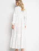 maja studio Rochie Albă Cloș din Viscoză Decorată cu Dantelă Gonireth