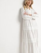 maja studio Rochie Albă Cloș din Viscoză Decorată cu Dantelă Gonireth