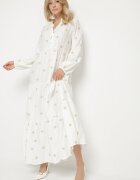 maja studio Rochie Albă din Vâscoză cu Croială Cloș cu Broderie Decorativă Nalariel