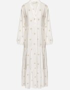 maja studio Rochie Albă din Vâscoză cu Croială Cloș cu Broderie Decorativă Nalariel
