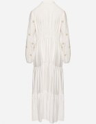 maja studio Rochie Albă din Vâscoză cu Croială Cloș cu Broderie Decorativă Nalariel