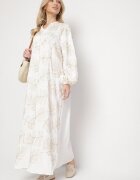 maja studio Rochie Albă din Vascoză cu Fir Metalic și Broderii Norvezira
