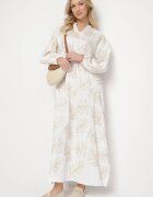 maja studio Rochie Albă din Vascoză cu Fir Metalic și Broderii Norvezira
