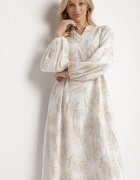 maja studio Rochie Albă din Vascoză cu Fir Metalic și Broderii Norvezira