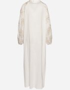 maja studio Rochie Albă din Vascoză cu Fir Metalic și Broderii Norvezira
