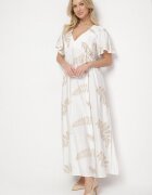 maja studio Rochie Albă din Viscoză cu Broderii Metalice Helvesia