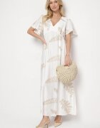 maja studio Rochie Albă din Viscoză cu Broderii Metalice Helvesia