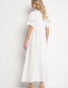 maja studio Rochie Albă din Viscoză cu Broderii Metalice Helvesia
