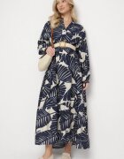 maja studio Rochie Albastră Din viscoză Cu croială evazată Cu imprimeu cu frunze Rivvesa