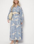 maja studio Rochie albastru deschis din viscoză cu croială evazată cu frunze Rivvesa