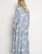 maja studio Rochie albastru deschis din viscoză cu croială evazată cu frunze Rivvesa