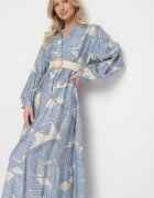 maja studio Rochie albastru deschis din viscoză cu croială evazată cu frunze Rivvesa
