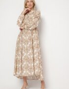 maja studio Rochie Bej Cloș din Viscoză cu Model Ornamental Gonavina