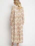 maja studio Rochie Bej Cloș din Viscoză cu Model Ornamental Gonavina