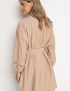 maja studio Rochie Bej de Viscoză Kimono cu Buzunare și Inserții Perforate Decorative Salanora