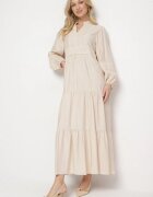 maja studio Rochie bej deschis din viscoză Boho cu croială evazată cu elastic și dantelă Gonillea