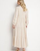 maja studio Rochie bej deschis din viscoză Boho cu croială evazată cu elastic și dantelă Gonillea