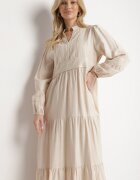 maja studio Rochie bej deschis din viscoză Boho cu croială evazată cu elastic și dantelă Gonillea