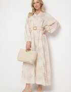 maja studio Rochie bej deschis din viscoză cu fir metalic și broderii Norvezira