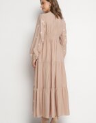 maja studio Rochie Bej din Vâscoză cu Croi Evazat cu Broderie Decorativă Nalariel