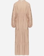 maja studio Rochie Bej din Vâscoză cu Croi Evazat cu Broderie Decorativă Nalariel