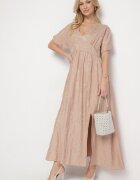 maja studio Rochie Bej din Vâscoză cu Fir Metalic și Broderie Nelvesia