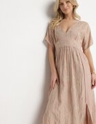 maja studio Rochie Bej din Vâscoză cu Fir Metalic și Broderie Nelvesia