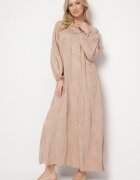 maja studio Rochie Bej din Vâscoză cu Fir Metalic și Broderii Norvezira