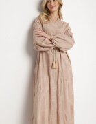 maja studio Rochie Bej din Vâscoză cu Fir Metalic și Broderii Norvezira