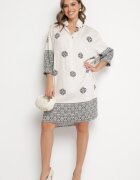 maja studio Rochie bej din viscoză decorată cu model geometric Nalanessa