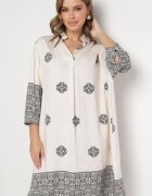 maja studio Rochie bej din viscoză decorată cu model geometric Nalanessa