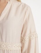 maja studio Rochie Bej Evazată din Viscoză Decorată cu Dantelă Gonireth