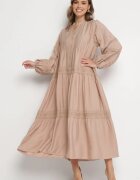 maja studio Rochie Bej închis Evazată din Viscoză cu Inserții din Dantelă Nalanieth
