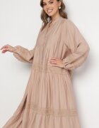 maja studio Rochie Bej închis Evazată din Viscoză cu Inserții din Dantelă Nalanieth