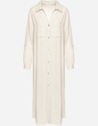 maja studio Rochie Bej Tip Cămașă din In și Viscoză cu Mâneci Reglabile Melvezia