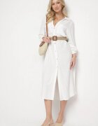 maja studio Rochie Cămașă Albă cu in și viscoză cu mâneci reglabile Melvezia