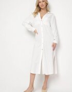 maja studio Rochie Cămașă Albă cu in și viscoză cu mâneci reglabile Melvezia