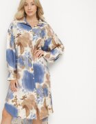 maja studio Rochie Cămașă Albastră Oversize din Viscoză cu Imprimeu Abstract Gonania