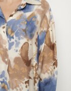 maja studio Rochie Cămașă Albastră Oversize din Viscoză cu Imprimeu Abstract Gonania