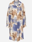 maja studio Rochie Cămașă Albastră Oversize din Viscoză cu Imprimeu Abstract Gonania