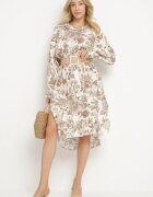 maja studio Rochie cămașă bej din vâscoză cu flori Varvesa