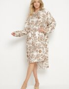 maja studio Rochie cămașă bej din vâscoză cu flori Varvesa